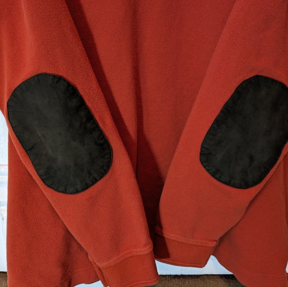 Lands' End Orange XLT (46-48) Long Sleeve Polo with Suede Elbow Patches - Picture 5 of 5